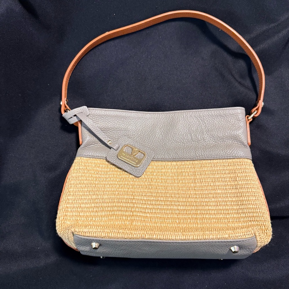 Valentina Raffia & Leather Shoulder Bag – Two-Tone Summer Purse Made In Italy‎